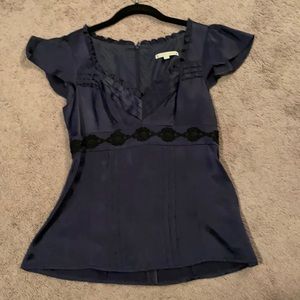 Nanette Lepire silk Embroidered shirts shirt Navy